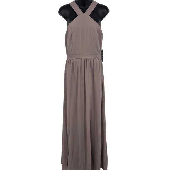 Lulus Womens Taupe Mauve Halter Maxi Dress Large L Line Zip Back Sleeveless New - Picture 1 of 8